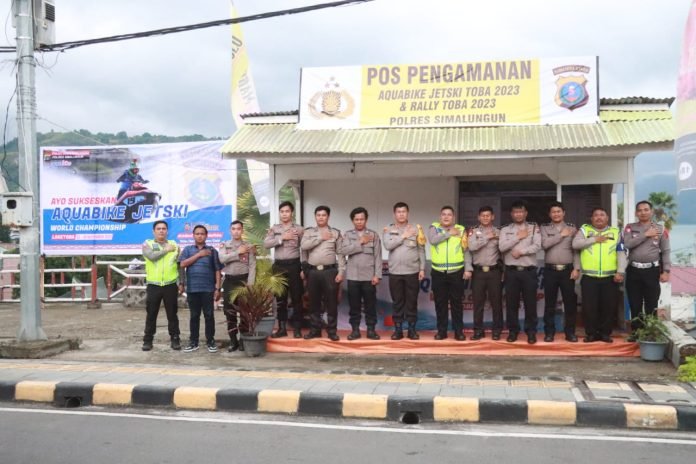 Dirikan Pos Pam di Pagoda Parapat, Polres Simalungun Dukung Aquabike Toba-2023