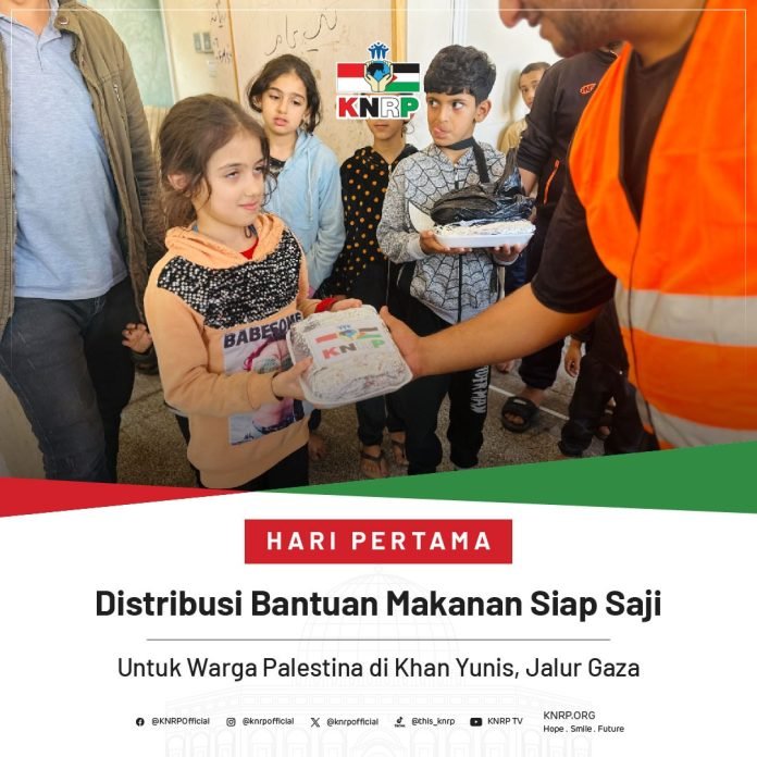 KNRP Distribusikan Makanan Siap Saji untuk Warga Palestina di Khan Younis