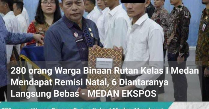 280 orang Warga Binaan Rutan Kelas I Medan Mendapat Remisi Natal, 6 Diantaranya Langsung Bebas
