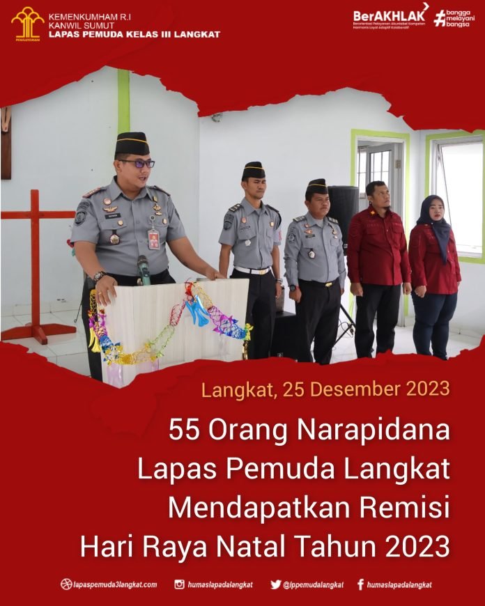 55 Orang Narapidana Lapas Pemuda Langkat Kanwil Kemenkumham Sumut Mendapatkan Remisi Hari Raya Natal Tahun 2023