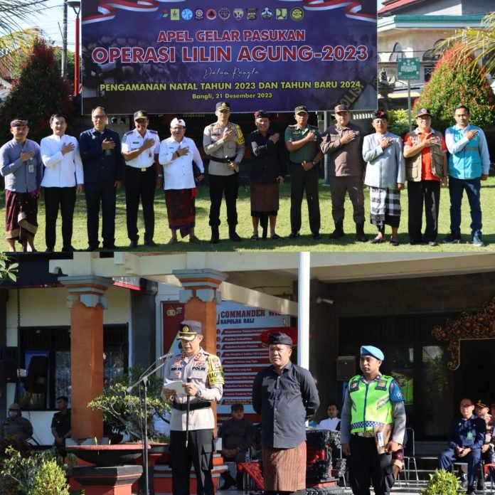 Apel gelar pasukan Ops Lilin Agung 2023 dalam rangka pengamanan Natal tahun 2023 dan tahun baru 2024 di Polres Bangli