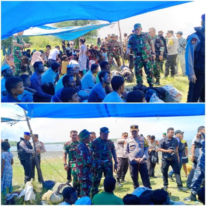 Dirpolairud Poldasu,Dandim 0203/Lkt,Kapolres Langkat Dan Kapolres Belawan Tinjau Dan Data Pengungsi Rohingya Di Kuala Besar Desa Karang Gading Deli