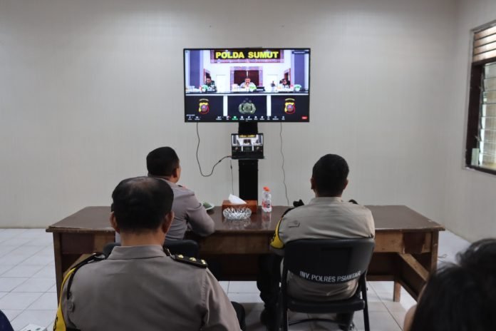 MELALUI ZOOM,KAPOLRES PEMATANG SIANTAR IKUTI RAPAT LINTAS SEKTORAL PENGAMANAN NATARU 2023-2024 OLEH POLDA SUMUT