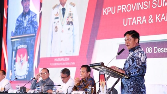 Pj.Gubsu Hassanudin saat acara Rapat Pimpinan KPU se-Sumut. (Foto Ist)