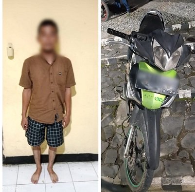 Pelaku curanmor AW dan barang bukti 