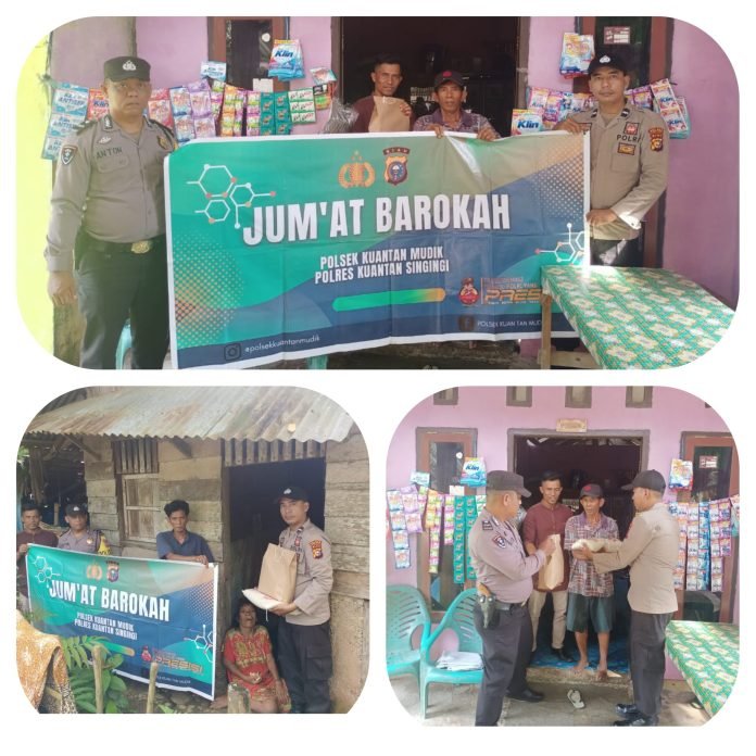 Polsek Kuantan Mudik Serahkan Sembako Kepada Lansia dan Kurang Mampu Terhadap Dua Warga Petapahan