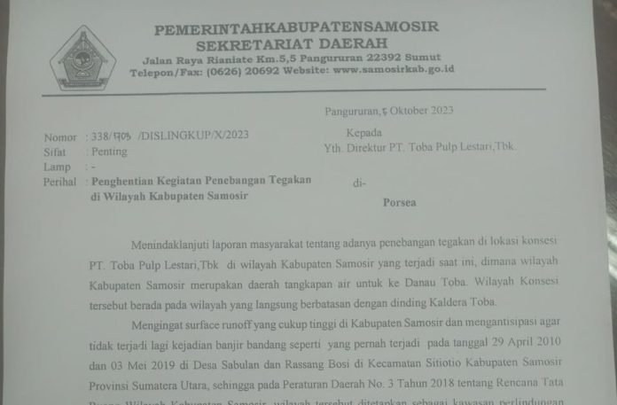 Sebelum Banjir Bandang di Sihotang Bupati Samosir  Surati PT TPL