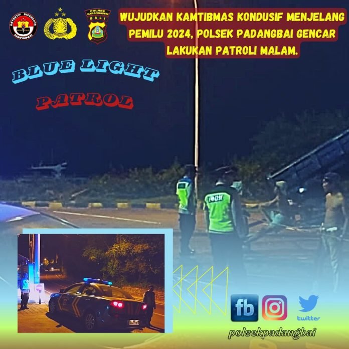 Wujudkan Kamtibmas Kondusif menjelang Pemilu 2024, Polsek Padangbai gencar lakukan patroli malam.