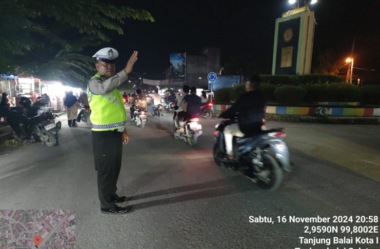 Blue Light Patrol dan Penjagaan Sat Lantas Polres Tanjung Balai Ciptakan Kondusifitas di Malam Hari