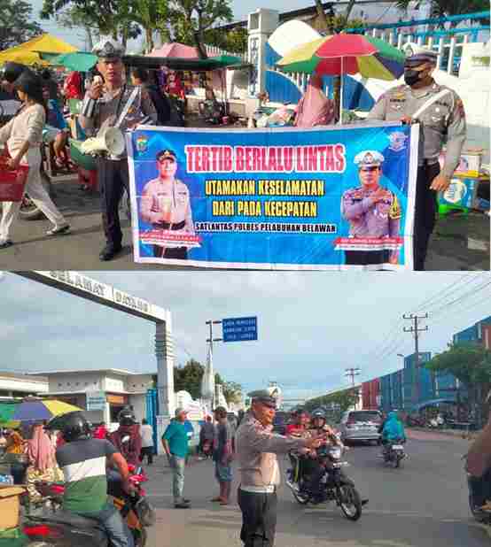 Sat Lantas Polres Pelabuhan Belawan Edukasi Tertib Lalu Lintas di Tengah Arus Balik Nataru